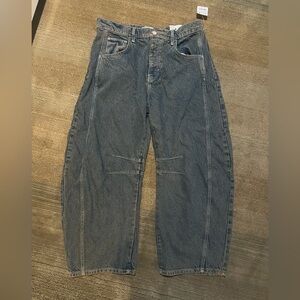 NWT Free People Barrel Leg Jeans in Tan Indigo Size 28